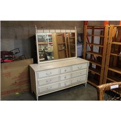 WHITE 9 DRAWER DRESSER WITH MIRROR