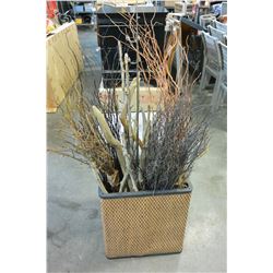 WICKER HAMPER WITH DECORATIVE STICKAGE