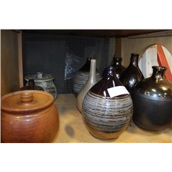 SHELF LOT OF DESIGNER POTTERY VASES