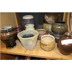 SHELF LOT OF DECORATIVE POTTERY