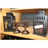 Image 1 : PAIR OF CANDLE LANTERNS AND PAIR OF METAL CANDLESTICKS