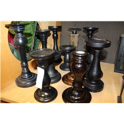 SHELF LOT OF WOODEN CANDLESTANDS