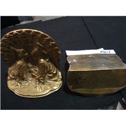 TWO BRASS BELGIUM BOOKENDS