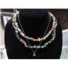 Image 1 : STERLING RUBY STONE PENDANT AND PRECIOUS STONE DOUBLE STRAND NECKLACE