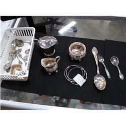 LOT OF STERLING BANGLES AND SILVER PLATE ITEMS