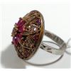 Image 2 : Silver and brass ring set with pink and transparent gemstones