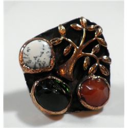 Tree-shaped silver and copper ring