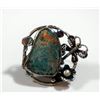 Image 1 : Silver and brass ring embellished with a butterfly and a large turquoise