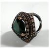 Image 2 : Silver and brass ring with large green gemstone setting in the center