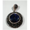Image 1 : Big round silver and brass pendant set with central lapis setting