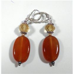 Pair of 925 sterling silver earrings with carnelians