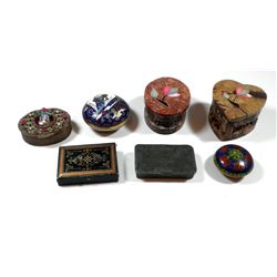 Collection of 7 old tobacco and pill boxes