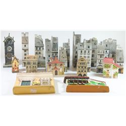 Collection of 20 models of ceramic and plaster houses, some are by J. P. Gault