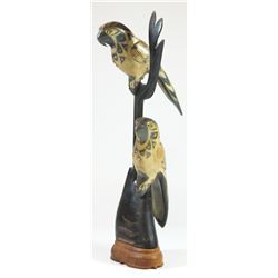 Animal horn carving, pair of birds