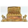 Image 1 : Backplate brass Hanukkah menorah lamp, Bezalel style