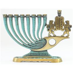 Old Israeli brass upright menorah lamp by Chen Holon