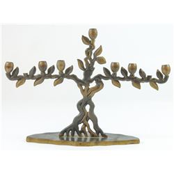 Israeli brass upright menorah lamp by Tiferet