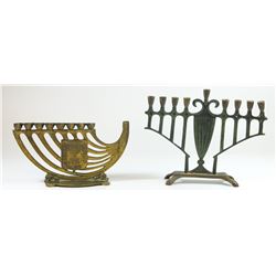 Lot of 2 old Israeli brass Hanukkah menorah lamps