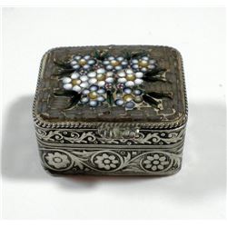 Old silver tobacco box embellished with micro-mosaic settings