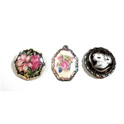 Collection of 3 old German porcelain brooches