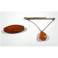 Lot of 2 old Soviet brooches with Baltic amber settings