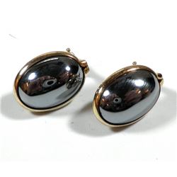 Pair of K14 gold earrings with hematite settings
