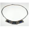 Image 1 : Sterling silver link necklace and part of a pendant set with metalic-color glass