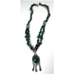 Gemstone necklace combining old Israeli 925 sterling silver pendant
