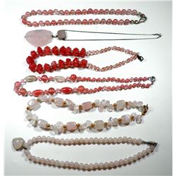 Collection of 6 rose quartz necklaces