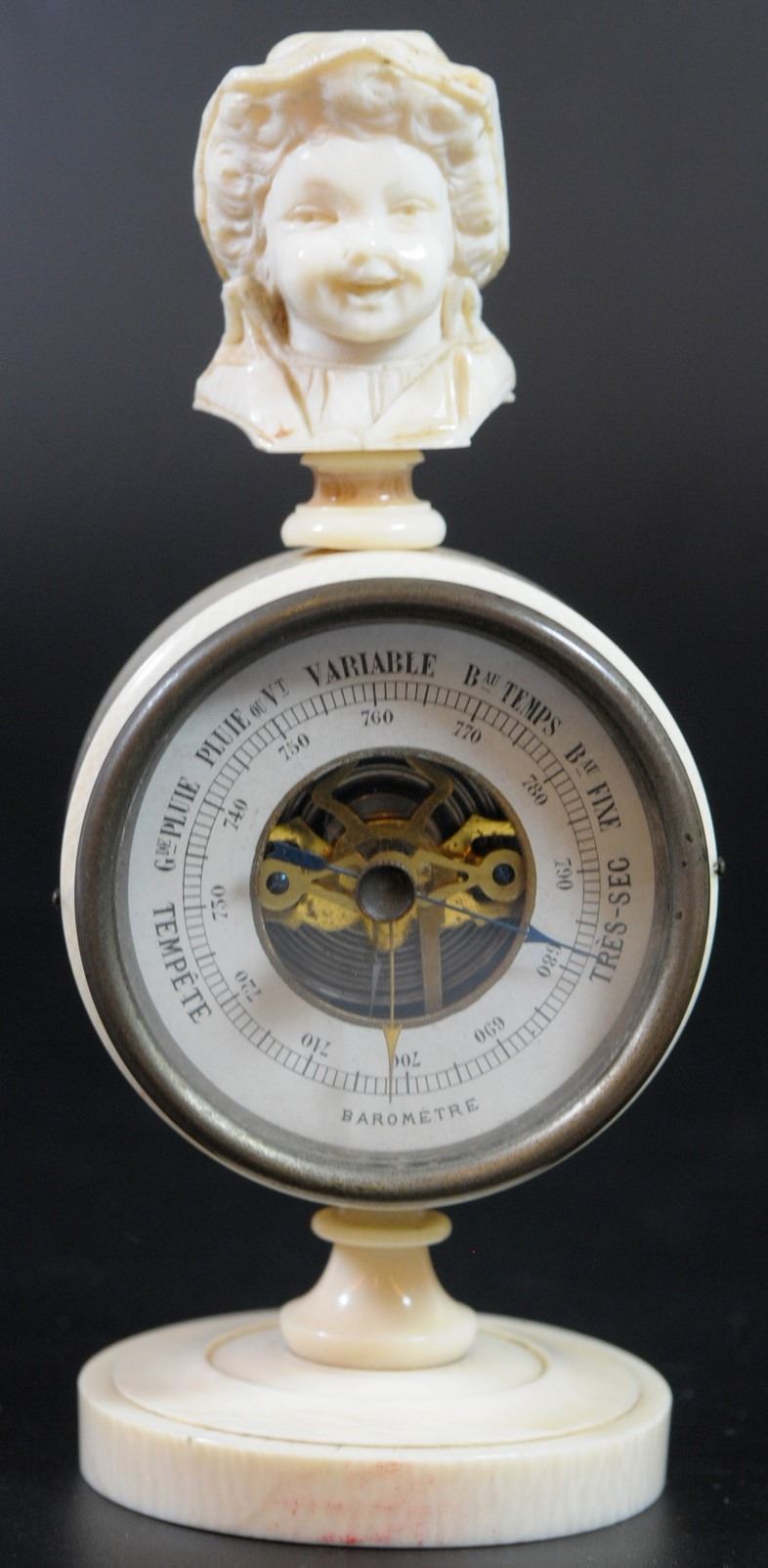 Unique Barometer Unique and Rare! Antique French desk barometer with carved ivory box