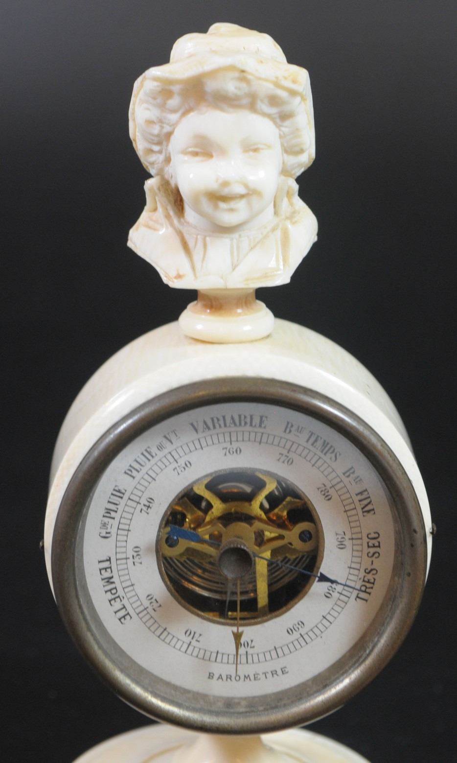 Unique Barometer Unique and Rare! Antique French desk barometer with carved ivory box