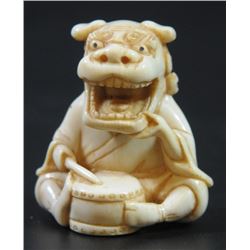 Man wearing a mask, special old quality ivory  netsuke