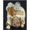Image 1 : Man with basket and frogs, old ivory netsuke