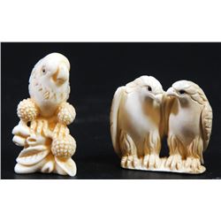 Lot of 2 ivory netsuke, prey birds