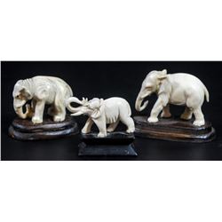 Collection of 3 carved ivory elephants