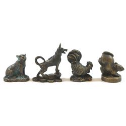 Collection of 4 old Chinese metal animal statuettes