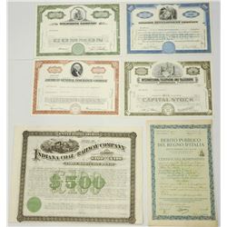 Collection of 6 stock certificates: 5 American and 2 Italian