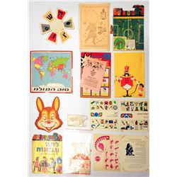 Collection of Israeli games, posters and ornaments