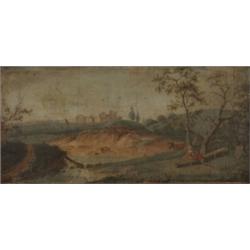 Supraporte. Süddeutsch, 18. Jh. Ideallandschaft mit Hirten, im Hintergrund befestigte Anlage. ......