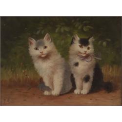 Monogrammist: F K, 19./20. Jh. Paar Katzen. Links unten monogr. FK. ...l/Holz, originaler Rahmen....