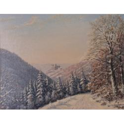 C. Schmidt, Kulmbach 20. Jh. Die Plassenburg zu Kulmbach. Blick vom Buchwald auf die Burg. Winter...