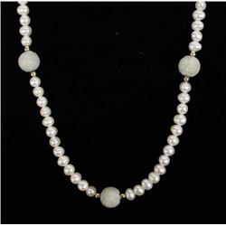 Fresh Water Pearl and Carved Jade Bead Necklace