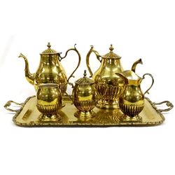 Large Heavy Brass Coffee and Tea Service Set