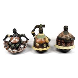 3 Peruvian Chulucanas Folk Art Pottery Women