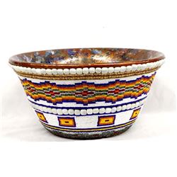 Hand Beaded Wood Bowl by Kathy Kills Thunder