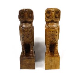 2 Asian Carved Wood Owls