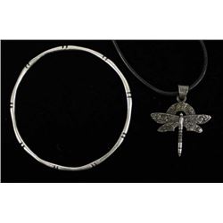 Sterling Silver Pendant Necklace & Bangle Bracelet