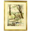 Image 1 : Framed Estate Original Watercolor Painting by Fish