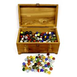 Estate Glass Marbles in Hinged Wood Box