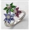Image 1 : STERLING SILVER MULTI STONE FLOWER RING